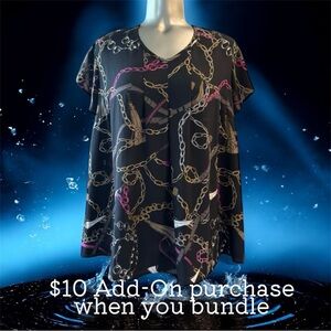 $10 ✅Plus Size Chic Chain Print Blouse in Black and Gold